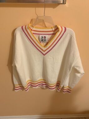 Kerri Rosenthal white v-neck Get Happy Sweater